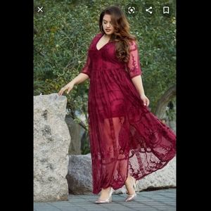 Fashion to Figure Burgundy Lace Dress Plus 0